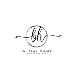 BH Initial handwriting logo with circle template vector.