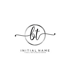 BT Initial handwriting logo with circle template vector.