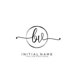 Obraz premium BV Initial handwriting logo with circle template vector.