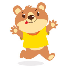 Happy Cartoon Bear Running Vector Illustration. Cute Funny Teddy Bear Wanting To Hug Isolated On White Background. Cute Animal Vector.
