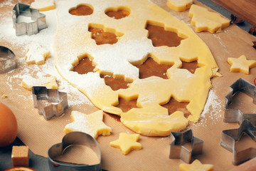 Process of cooking ginger bread cookies close up