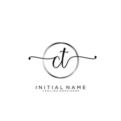 CT Initial handwriting logo with circle template vector.