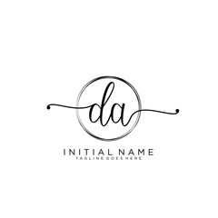 DA Initial handwriting logo with circle template vector.