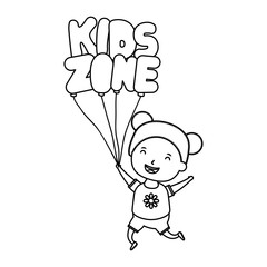 cute little girl with kids zone balloons helium character