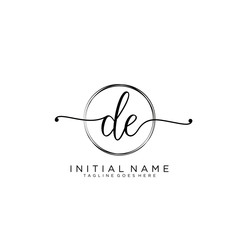 DE Initial handwriting logo with circle template vector.