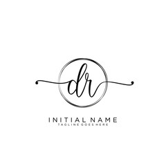 DR Initial handwriting logo with circle template vector.