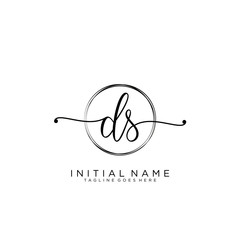 DS Initial handwriting logo with circle template vector.