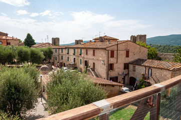 The village of Monteriggioni, Siena, Italy. The gate in the Middle Ages of the 13th century, an absolutely unique place among the medieval villages of Tuscany