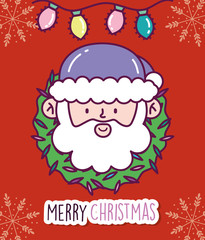 merry christmas celebration santa claus face wreath lights