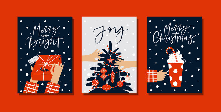 Christmas gift cards or tags with lettering and hand drawn design elements.
