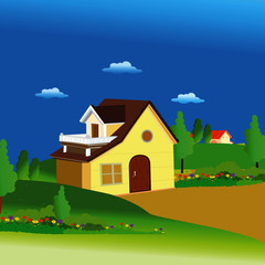 Background - Two Countryside houses - Cartoon Vector Image