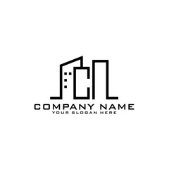 Letter CN With Building For Construction Company Logo