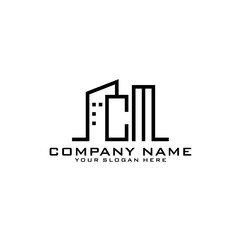 Letter CM With Building For Construction Company Logo