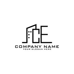 Letter CE With Building For Construction Company Logo