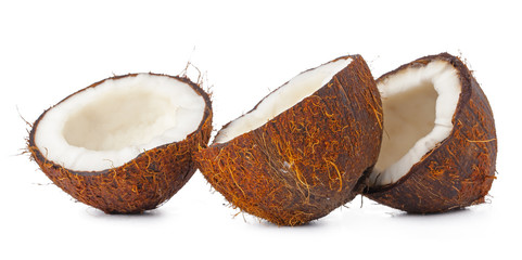 Coco nut halves isolated on white background