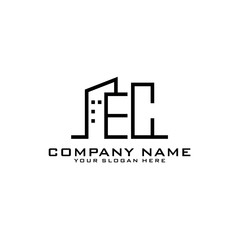 Letter EC With Building For Construction Company Logo