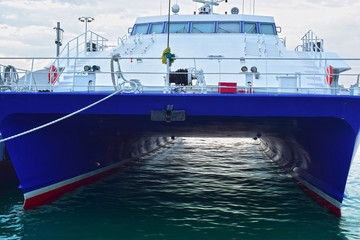Naklejka premium Boat speed boat on the sea with sky natural beauty.