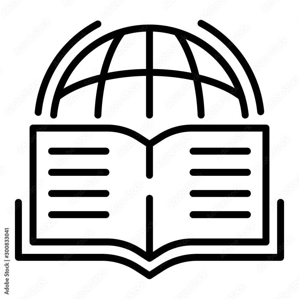 Poster globe and textbook icon. outline globe and textbook vector icon for web design isolated on white bac