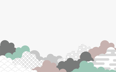 和柄を用いた雲の背景イラスト エ霞 青海波 鹿の子絞り Wall Mural Kimiko 和柄を用いた雲の背景イラスト エ霞 青海波 鹿の子絞り Wall Mural Kimiko