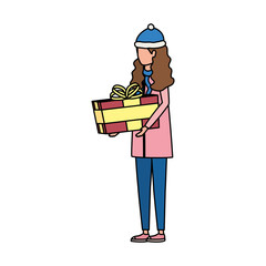 young woman with christmas hat and giftbox
