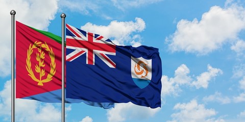 Eritrea and Anguilla flag waving in the wind against white cloudy blue sky together. Diplomacy concept, international relations.