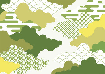 和柄を用いた雲の背景イラスト　エ霞　青海波　鹿の子絞り