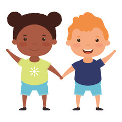 cute little interracial kids couple comic characters