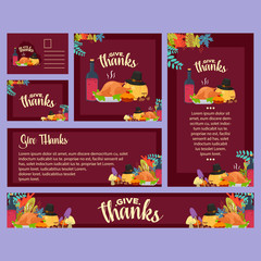 Set of thanksgiving modern promotion web banner for social media mobile apps