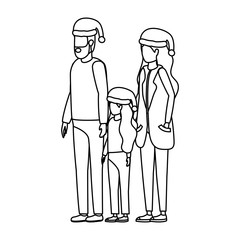 parents couple and daughter with christmas hats characters