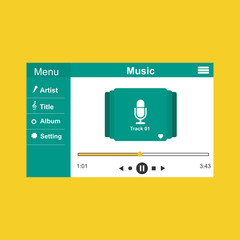 Music player app interface vector color template. Media player navigation screen. Flat UI, GUI. Playing audio, radio