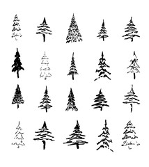 Fototapeta premium set of hand drawn christmas trees 