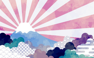 和柄を用いた雲の背景イラスト　エ霞　青海波　鹿の子絞り