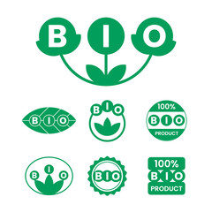 Bio product green stickers, labels, tags, icons.