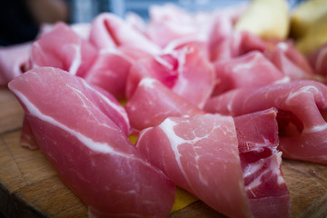 Sliced Italian prosciutto close up