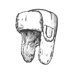 Winter Hat With Fur Seasonal Cloth Ink Vector. Stylish Hat Warm Wearing Accessory For Head And Ears Engraving Concept Template Hand Drawn In Vintage Style Black And White Illustration