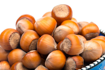 Hazelnuts in bowl  isolated on white background - Image