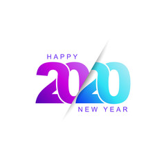 Happy new year 2020 logo text design in modern and vibrant neon color