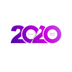 Happy new year 2020 logo text design in modern and vibrant neon color