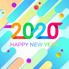 2020 Happy New Year. Paper Memphis geometric bright style for holidays flyers, greetings, invitations, Happy New Year or Merry Christmas cards. Holiday background, poster, banner. Vector Illustration.