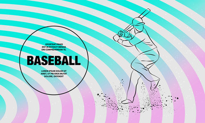 Baseball player with a bat. Vector outline of Baseball player sport illustration.