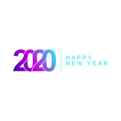 Happy new year 2020 logo text design in modern and vibrant neon color
