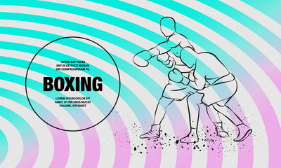 Boxer has hit and the opponent falls in knockout. Vector outline of boxing sport illustration.