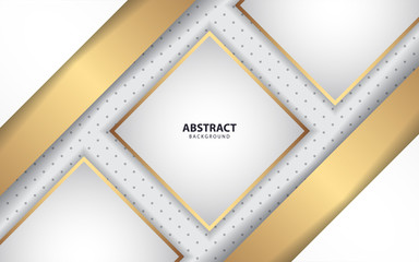 Luxury white paper shapes background with golden light texture element decoration. Modern vector design template for use cover, banner, frame, card, invitation