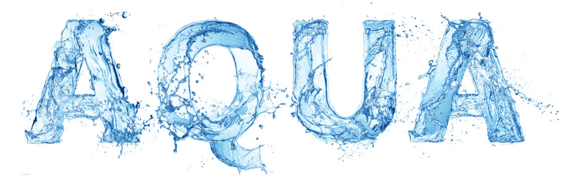 word aqua made of water splash letters isolated on white background