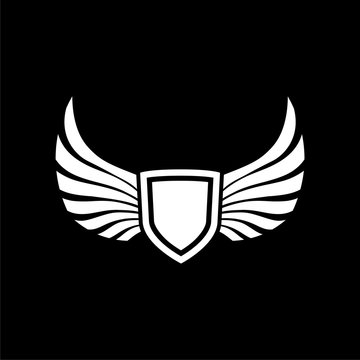 Abstract creative shield and wings logo design isolated on black background