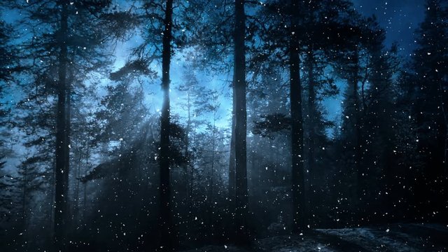 Blue Winter Night Background And Falling Snow