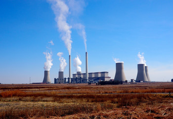 Fototapeta na wymiar Wide shot of power station, coal fired