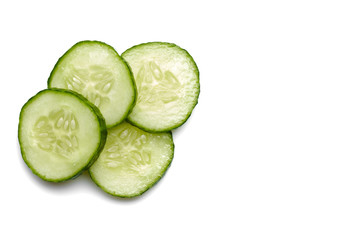 fresh cucumber slice, isolated on a white background. top view