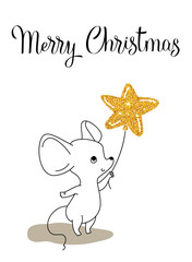 Mouse with glittering balloon, greeting card for your design, vector illustration 10eps