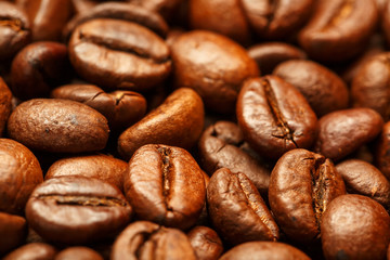 Fresh and aromatic roasted coffee beans, can be used as background.